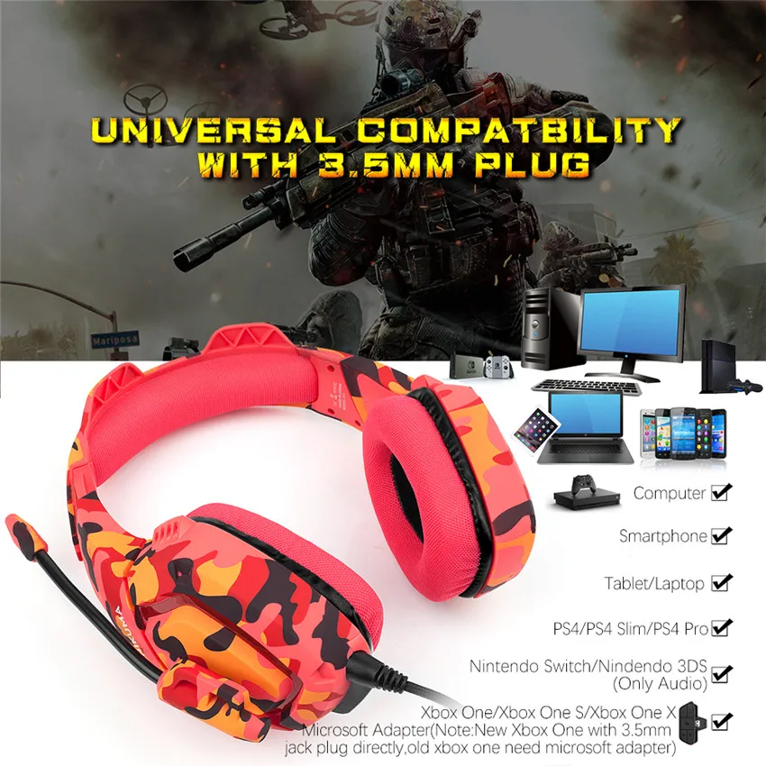 ONIKUMA K1 Casque PS4 игровая гарнитура с микрофоном камуфляжные наушники с шумоподавлением для ПК сотового телефона Xbox One ноутбук