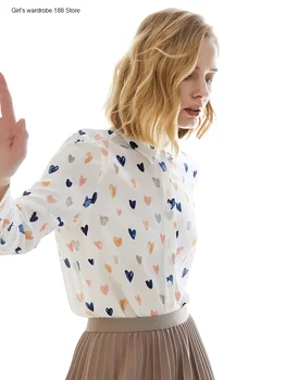 

Silk shirt Women's spring new niche floral loose top washed French white long sleeve shirt