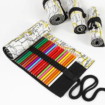 

Map printing canvas pen curtain 12 24 36 48 72 hole large capacity roll pen bag color lead sketch stationery bag