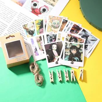 

Anime Demon Slayer Kimetsu no Yaiba Portray Photo Cards Kamado Tanjirou Cosplay Cards Postcards Wooden Clips Ropes 40pcs/set