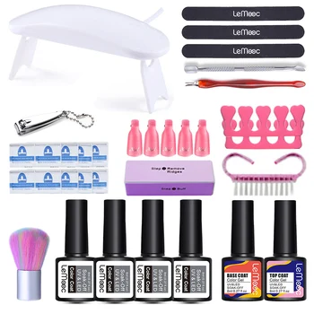 

Nail Set Mini UV Led Lamp Manicuring Set 4 Colors Gel Nail Polish Nail Brush With Base Top Coat Travel Kits DIY Design Tools