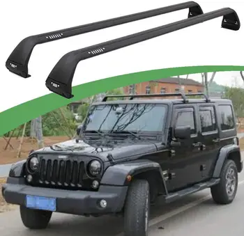 

2Pcs aluminium front rear Aluminium crossbar baggage rack rail bar fits for Jeep Wrangler JK 2007-2017 JL 2018-2020 black rails