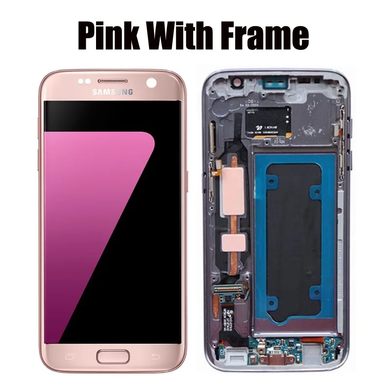 5,1 ''Супер AMOLED lcd с рамкой для SAMSUNG Galaxy S7 плоский дисплей G930 G930F сенсорный экран дигитайзер - Цвет: Pink with Frame