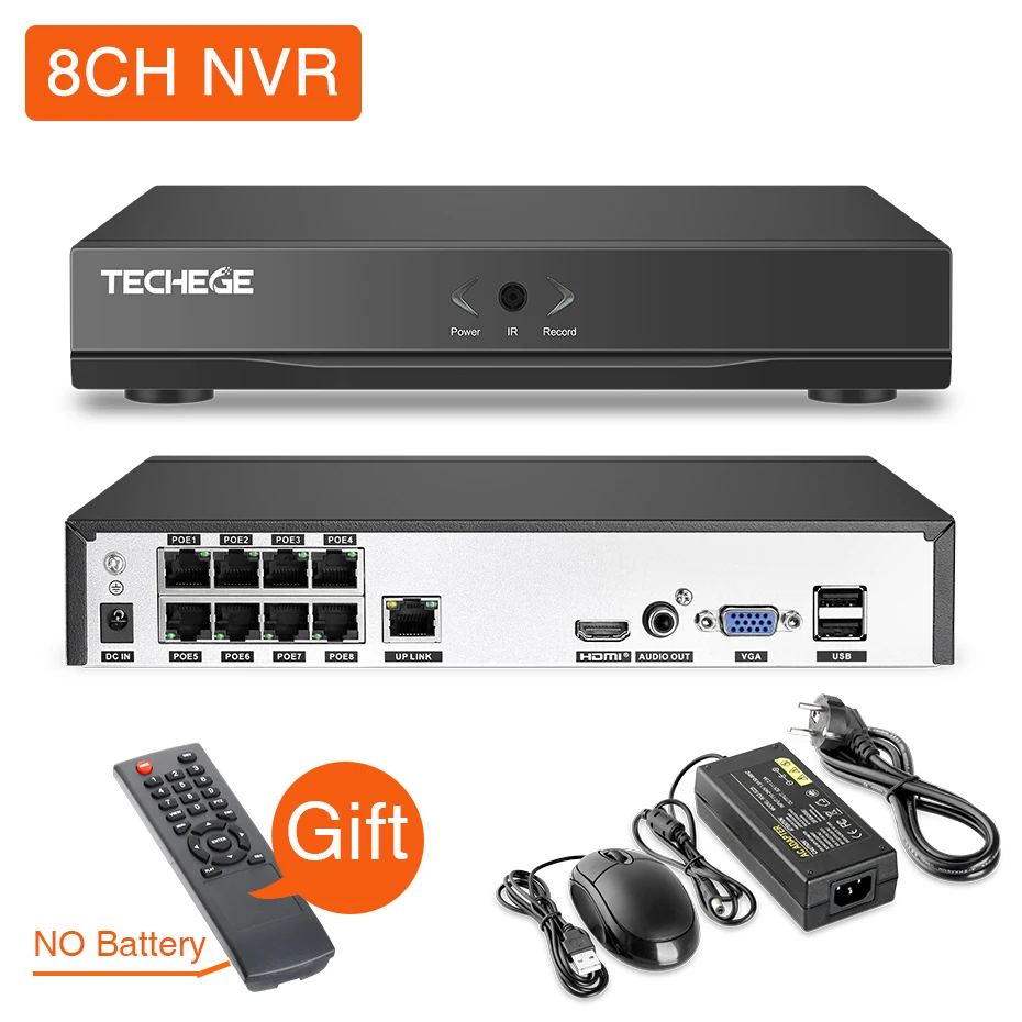 Techege H.265 8CH NVR 48 в POE 1080P CCTV система 2MP IP камера Аудио запись ИК водонепроницаемый датчик движения система безопасности