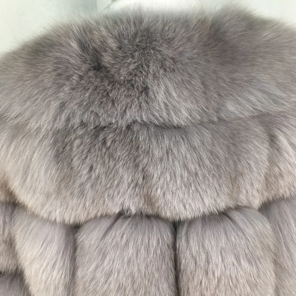 Модное темно-серое пальто, куртка из лисьего меха, короткое пальто из натурального меха для женщин, пальто из натурального Лисьего меха, зимняя теплая одежда с рукавами три четверти