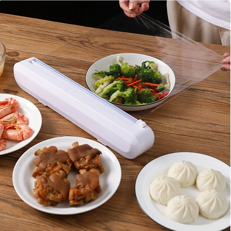 Plastic Wrap Cutter , Food Freshness Dispenser Preservative Film Unwinding Cutting  Cling Wrap Kitchen Accessories - Easy to Use , Just Pull , Press , Cut and  Wrap - Yahoo Shopping