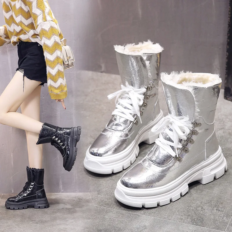 winter new Martin boots women's fashion simple solid color high tube comfortable warm thick sole casual boots