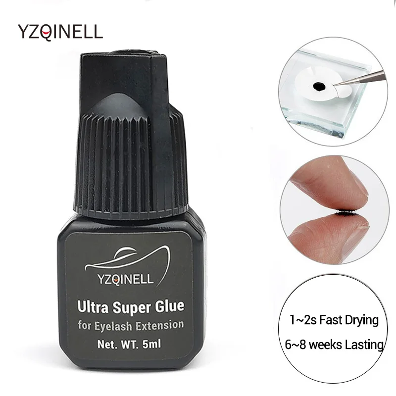 

1~2s Fast Drying Eyelash Extension Glue Retention 6-8 Weeks Strong Black Adhesive for Eyelashes Building Lashes Glue 5mL