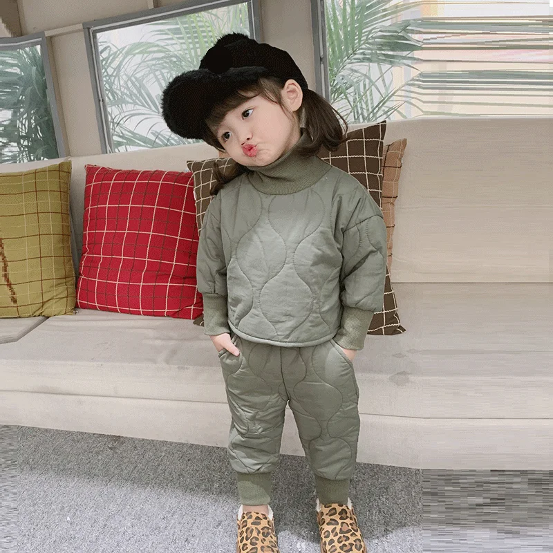 Комплект одежды для маленьких мальчиков, детский домашний костюм зимний теплый комплект одежды для девочек, топ+ штаны Детский комплект из 2 предметов зеленый, серый