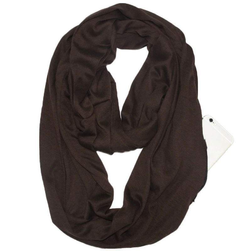 Шарфы унисекс с петлей для женщин и девочек, легкий шарф-трансформер с карманами на скрытой молнии, эластичный шарф для поездок - Цвет: COLOR 21
