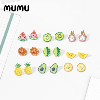 

2020 New Tropical Fruits Stud Earring Cute Pitaya Avocado Pineapple Resin Shrinky dinks Epoxy Handmade Jewelry