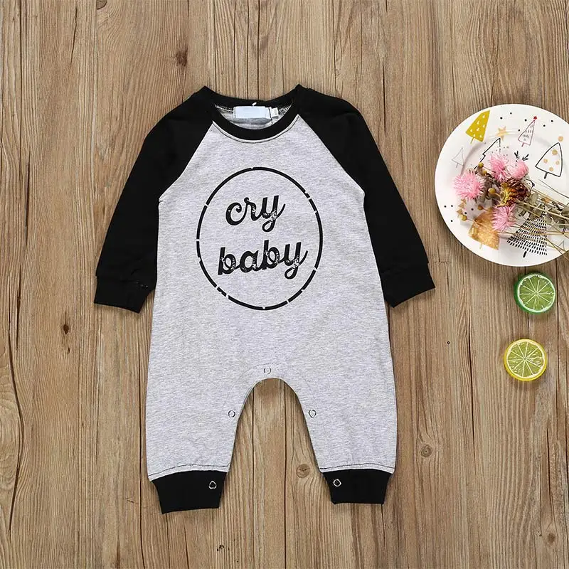 Baby Boy Autumn Casual Letter Print Long Sleeve Pullover Simple Round Collar Romper New Arrival