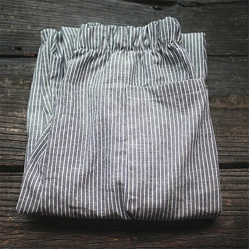 Новинка, женские штаны в полоску, эластичная талия, свободные, pantalones mujer, весна, хлопок, лен, для женщин размера плюс, одежда, Vinage Trousers