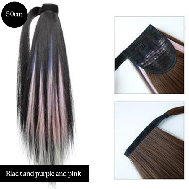 DIANQI Synthetic Corn Wavy Long Curly Ponytail Hairpiece Wrap on Clip Hair Extensions Black Pony Hair 2i17