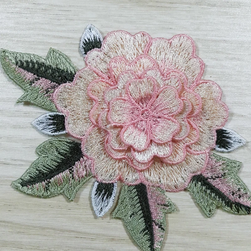 Light Pink 1 шт. розовый цветочный воротник вышитые на патчи пришить для одежды DIY одежда лоскутное стикер пользовательские Цветы аппликация значок - Цвет: Light Pink