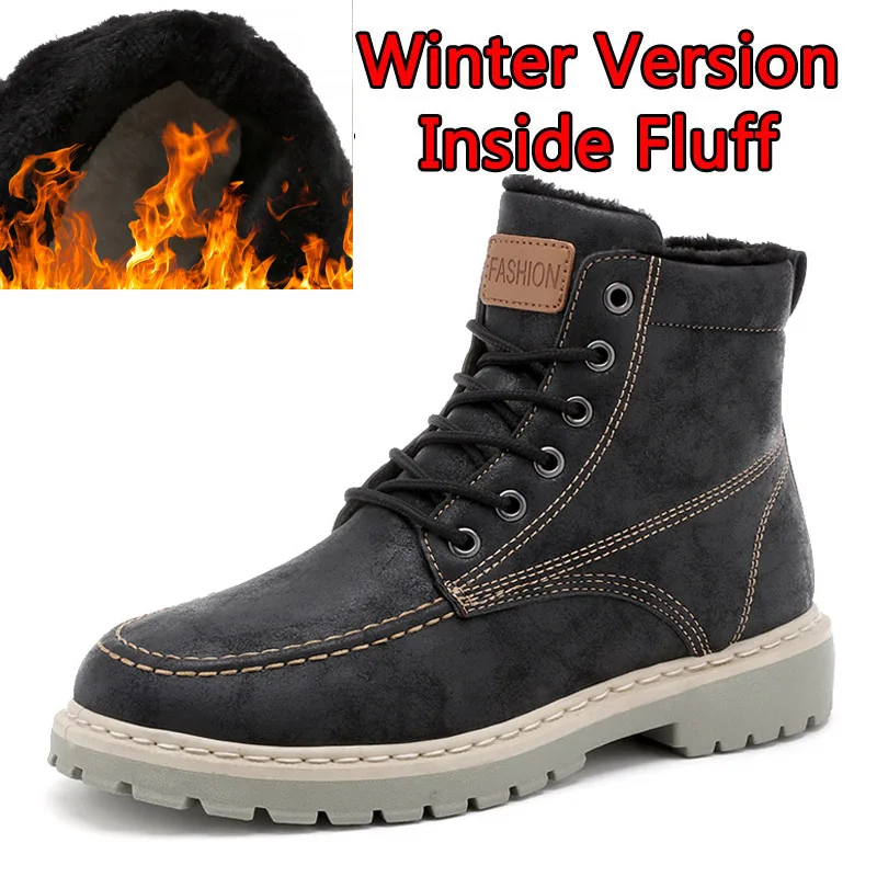 02 Winter Black SURGUT/мужские ботинки из искусственной кожи на шнуровке; высококачественные мужские винтажные ботильоны в британском стиле; сезон осень-зима; повседневные ботинки; большие размеры 39-44 - Цвет: 02 Winter Black