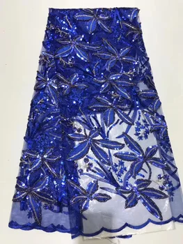 

High Quality African Lace Fabric Net 2019 French Lace Fabric Tulle With Sequins Nigerian Lace Fabric For Wedding Dress