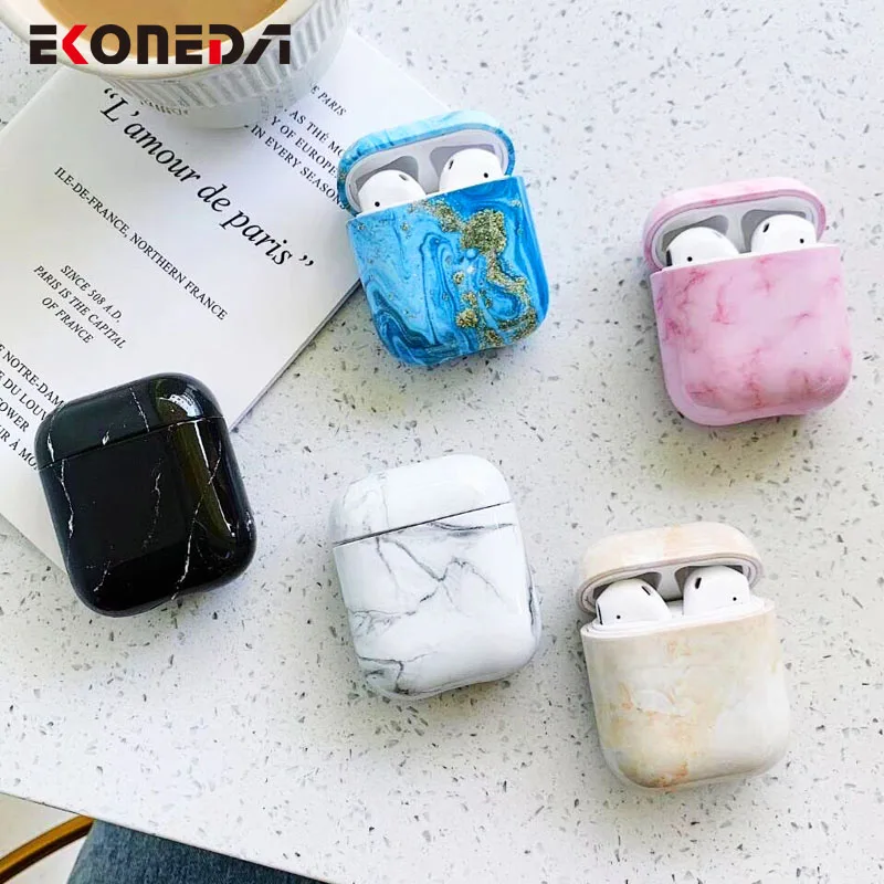 Защитный чехол EKONEDA с мраморным рисунком для Airpods пластиковый твердый глянцевый