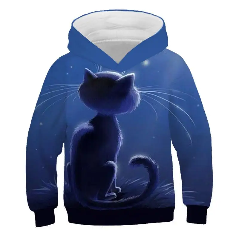 

2019 Newest 3D kitten print Funny Kids Hoodie Boys and girls Cat fashion Harajuku Hooded Sweatshirt child 3D lovely Sweatshirt