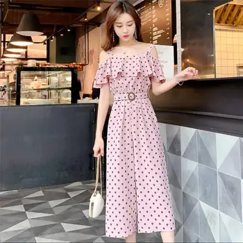 

2020 Summer Women New Siamese Pants Loose Casual Belt Polka Dot Print Pants Rompers Female Jumpsuit Ladies Fashion Bodysuit N380