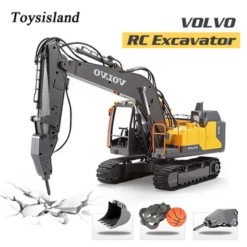 RC Excavator 2.4Ghz Remote Control Crawler Excavator VOLVO Hydraulic Engineering Machine Diecast Toy Car Model for Gift Kids wooden hydraulic excavator model handmade scientific experiments steam