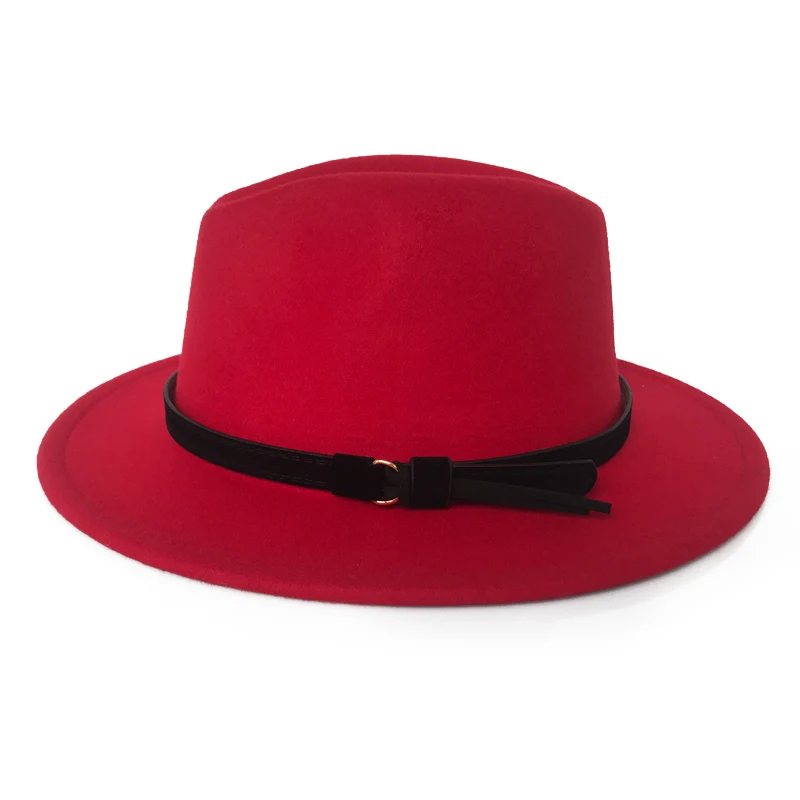 YY черный кожаный ремень Fedora шляпа для мужчин зимняя винтажная фетровая шляпка винтажная Трилби женские церковные шляпы Chapeau Femme Feutre FD19020