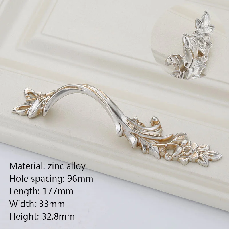 A Silver CC96mm Европейский ящик ручка мебель для спальни гардероб прикроватный шкаф шкафчик тянет и ручки, серебряный антикварный выдвижной ящик ручка - Color: A Silver CC96mm