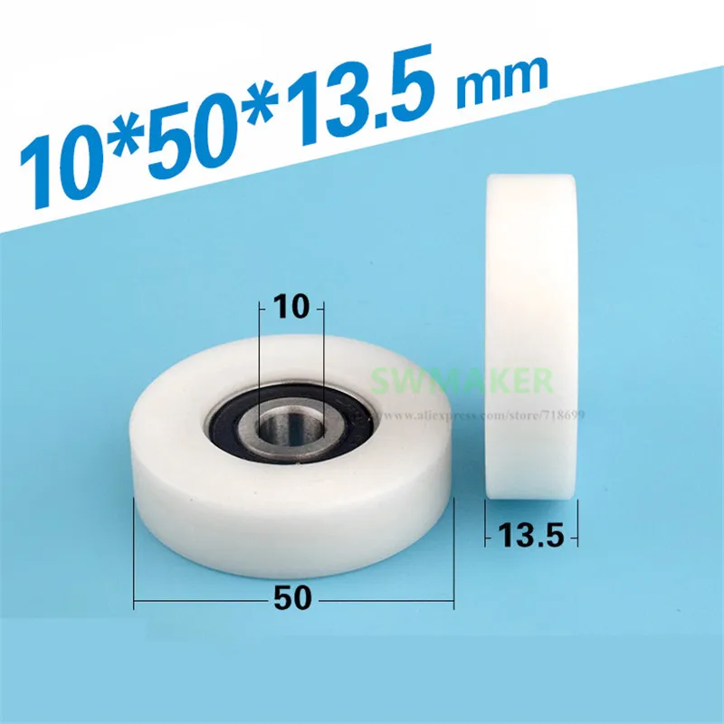 

10pcs 10*50*13.5mm M8 6200 bearing pom wrapped wheel , inner diameter 10 cm flat guide wheel roller