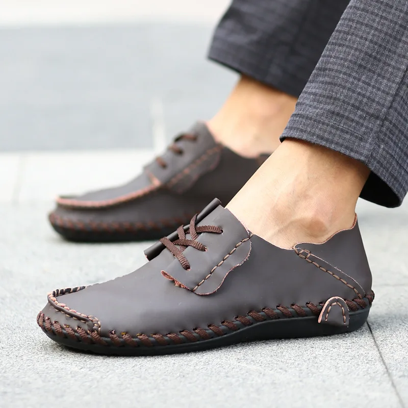 

38-50 Extra Large England Retro round-Toe Casual Leather Shoes Breathable Men Low Top Business Leather Shoes Men's