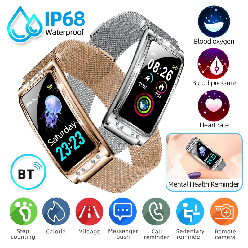 Женские Смарт-часы с Bluetooth, IP68, водонепроницаемые, пульсометр, умный браслет с фитнес-трекером, спортивный браслет для IOS, Android