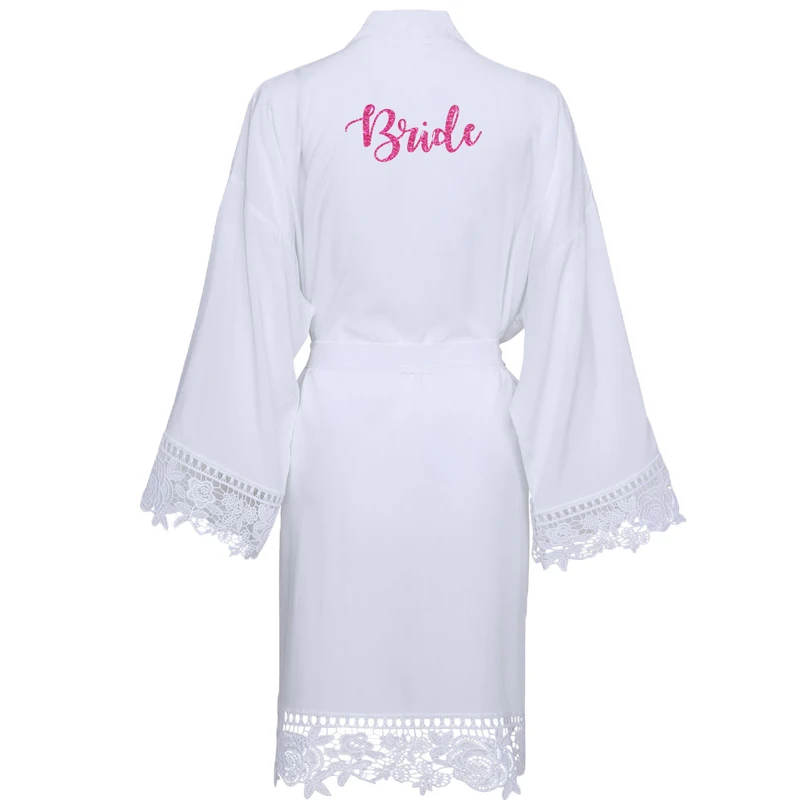 YUXINBRIDAL, новинка, розовый однотонный хлопковый Халат-кимоно с кружевной отделкой, женский свадебный халат, халат, одежда для сна, белый свадебный подарок