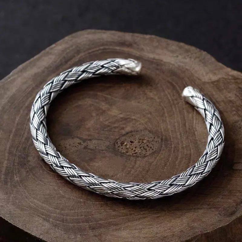 S925 sterling silver bangle jewelry retro Thai silver embossed opening bracelet for men and women silver bracelet gift