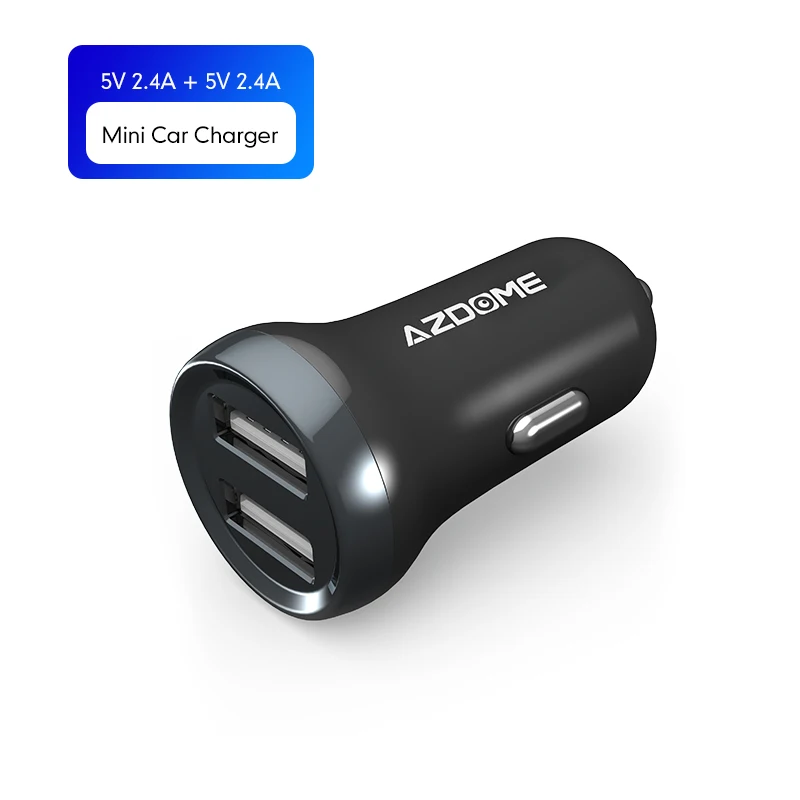 AZDOME автомобиля Зарядное устройство TF Micro SD мобильный телефон Dual USB зарядное устройство для мобильного телефона планшета 4.8A быстро Зарядное устройство автомобиля-Зарядное устройство адаптер для iPhone X/8/8 Plus - Название цвета: Черный