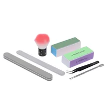 7 In 1 Nail Polish Gel Remover Tools Nail Brush Sanding Files Clips Pusher Tweezers Buffer Block Nail Sponge Nail Art Tool