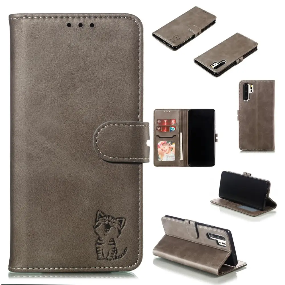

PU Leather Flip Wallet Cases For Huawei P30 Pro P20 Lite Case Embossing Cat Cover For Huawei Mate 20 Lite Nova 3e 4e Shell Coque
