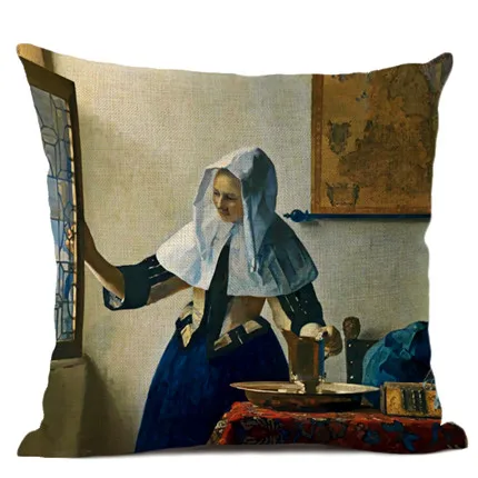 Художественная декоративная наволочка 45*45 см кофейная барная гостиничная офисная льняная наволочка Johannes Vermeer художественная картина маслом жемчужная девушка