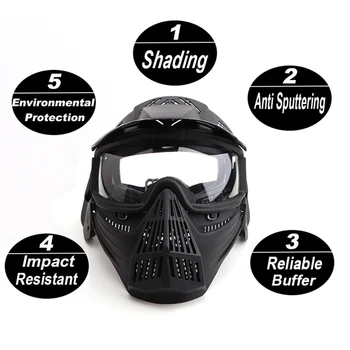 

Full Face Mask Transparent Lens Anti-fog Adjustable Mouth Protection Dustproof Windproof Outdoor Sports Equipment