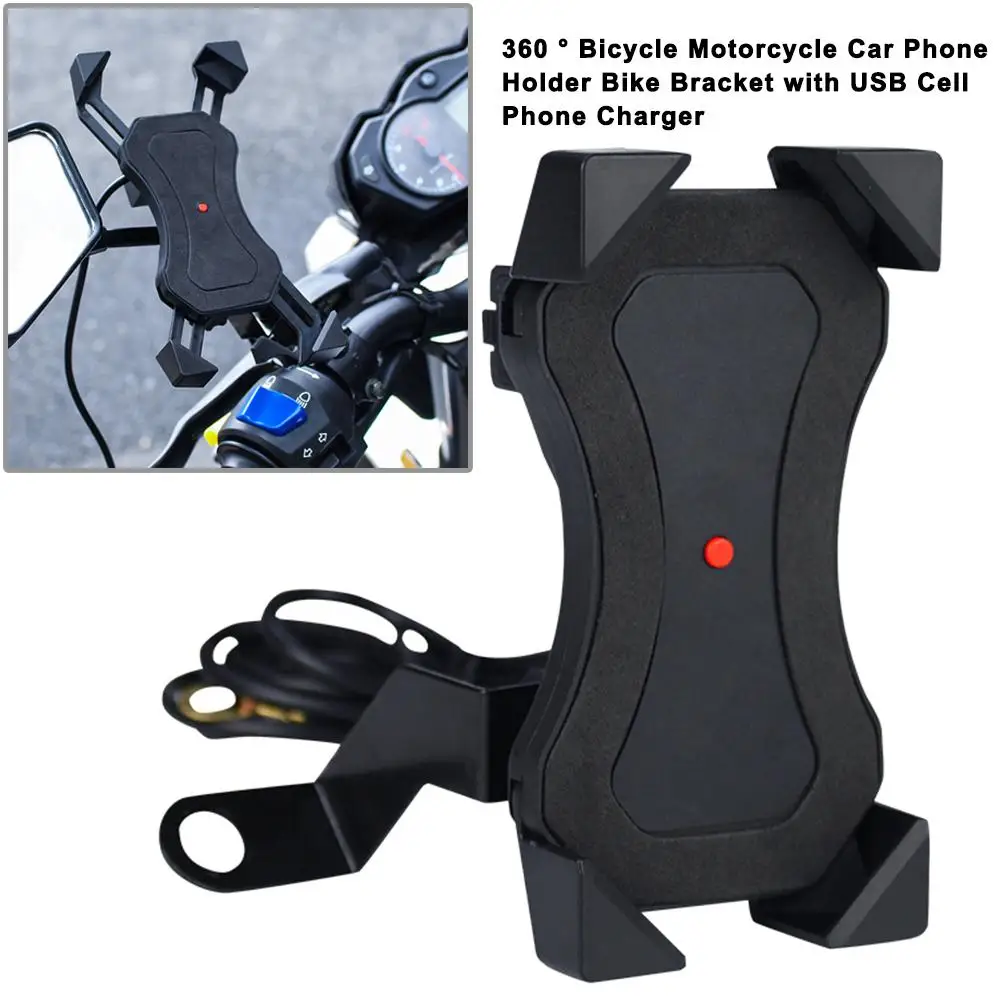 New Telescopic Motorcycle Car Phone Holder Supports USB Charging Frosted Surface 360 Bicycle Bike Bracket