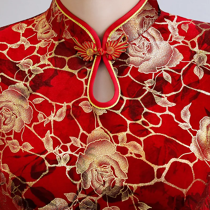 Элегантный тонкий Cheongsam сексуальное женское традиционное Qipao осенне-зимнее велюровое вечернее платье Vestidos оверсайз M-4XL