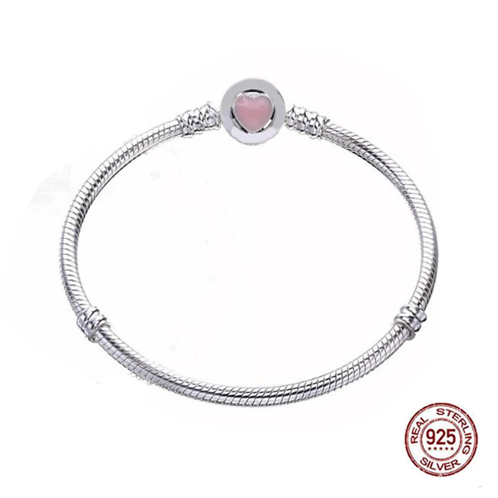 

YKNRPBH Authentic 100% 925 Sterling Silver Snake Chain Moments Heart Bracelet & Bangle Luxury Silver Jewelry AS-100
