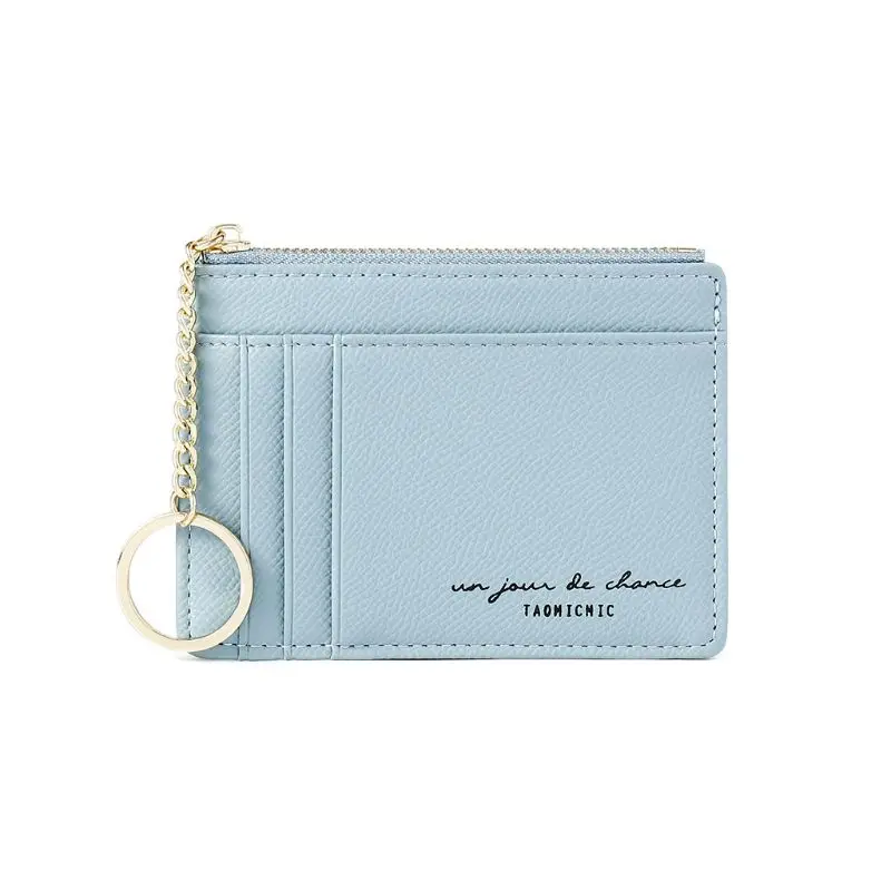 blue THINKTHENDO Women Leather Slim Wallet Credit Card Holder Coin Pocket Keyring Case Organizer - Color: blue