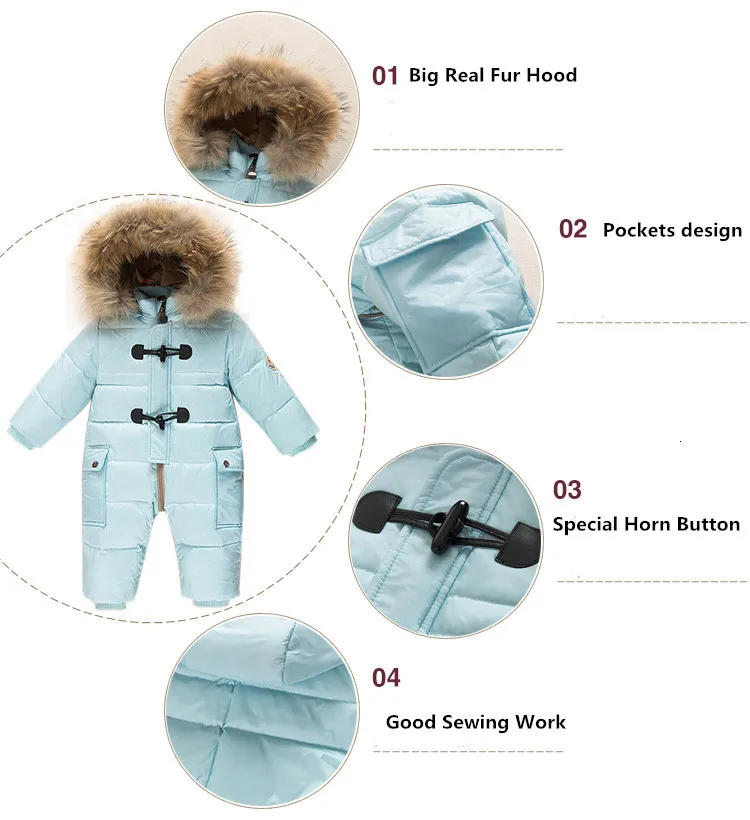 Зимняя одежда для новорожденных, соединенный пуховик, утолщенные Комбинезоны для маленьких мальчиков и девочек с натуральным мехом, детский зимний костюм для детей 0-3 лет