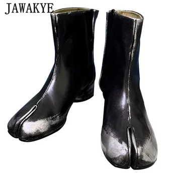 

Black Old Made Split Toe Boots for Women Round Heels Bottes Comfy Real Leather Dress T-show Ankle Boots 2020 Winter Botas Mujer