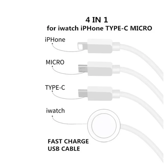 Phone Watch Charger Micro USB Type-C Android 4in1,3in1,2in1 Charging Cable Dock For iphone Apple Watch  iWatch Xiaomi Samsung 4IN1 White