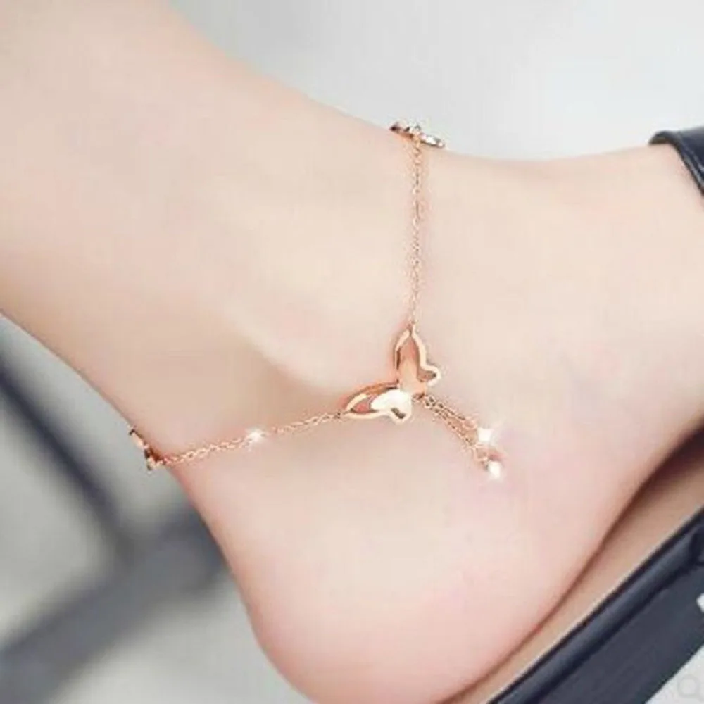 Modyle Sweet Simple Butterfly Shape Anklet Bracelet Gold Silver color Chain Beach Foot Sandal for Women Gift Modyle Sweet Simple Butterfly Shape Anklet Bracelet Gold Silver color Chain Beach Foot Sandal for Women Gift