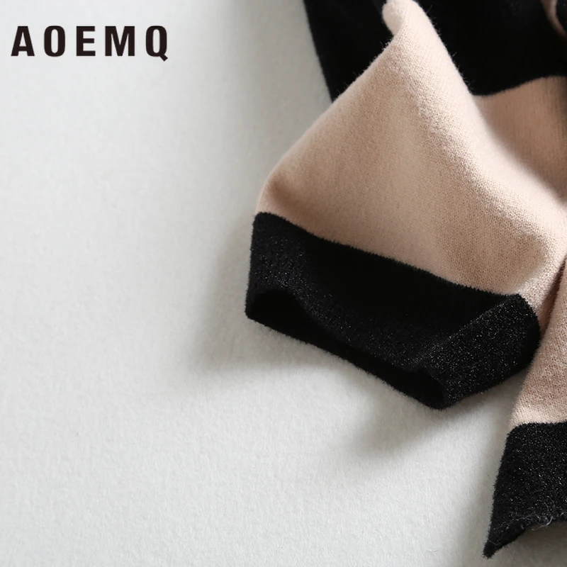 AOEMQ модные свитера, толстые теплые зимние длинные/короткие свитера, черно-белые полосатые Рождественские свитера с принтом, женская одежда