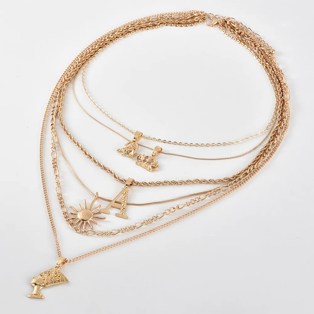 Boho МОДА Mult слоистые массивные длинные цепи с кисточками полная кристальная буква голова колье ожерелье и кулон готический ювелирные изделия колье