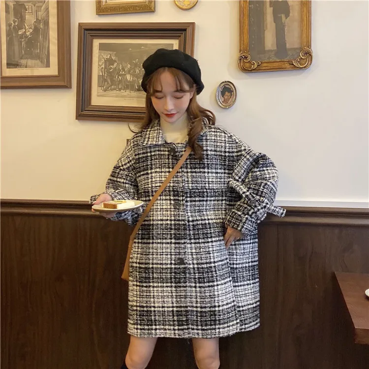 Heydress весеннее женское элегантное шерстяное пальто средней длины в клетку, женское свободное уличное зимнее толстое теплое повседневное пальто