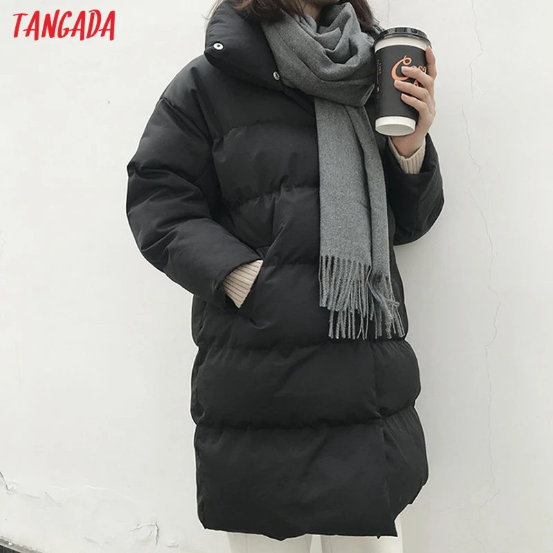 Tangada Women Solid Oversize Long Parkas Thick 2019 Long Sleeve Buttons Pockets Female Warm Winter Coat Korean Fashion ATC02