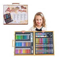 150pc Wooden Box Watercolor Pen Art Set Children's Gift Pupils Crayon Color Lead Art Drawing Set Supplies Brush Set